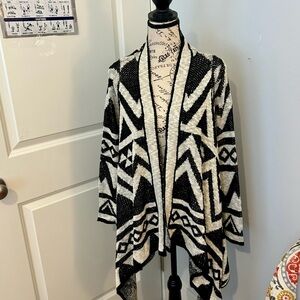 KISMET Open-Front Black and off- White Geometric Women's Sweater Cardigan